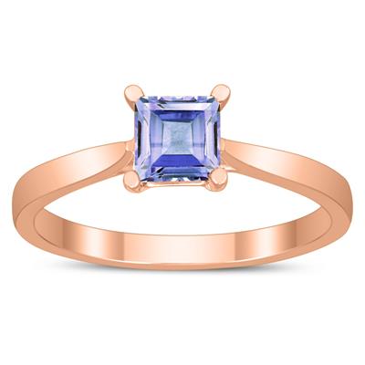 Square Princess Cut 5MM Tanzanite Solitaire Ring in 10K Rose Gold