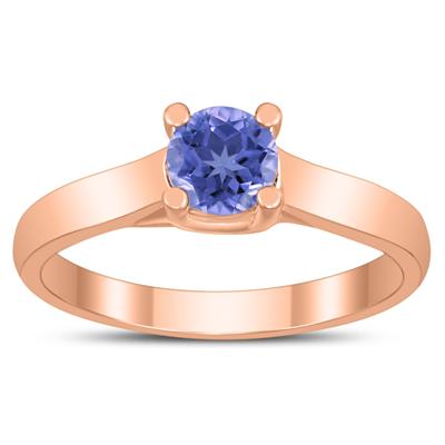 Round 5MM Tanzanite Cathedral Solitaire Ring in 10K Rose Gold