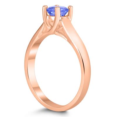 Round 5MM Tanzanite Cathedral Solitaire Ring in 10K Rose Gold