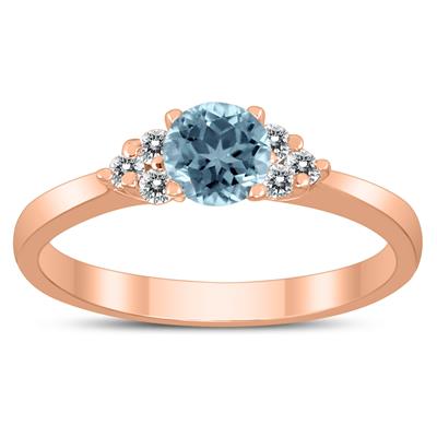 4MM Aquamarine and Diamond Cynthia Ring in 10K Rose Gold