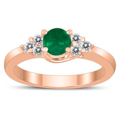 5MM Emerald and Diamond Cynthia Ring in 10K Rose Gold
