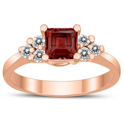 Princess Cut 5X5MM Garnet and Diamond Duchess Ring in 10K Rose Gold