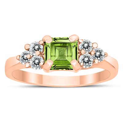 Princess Cut 6X6MM Peridot and Diamond Duchess Ring in 10K Rose Gold