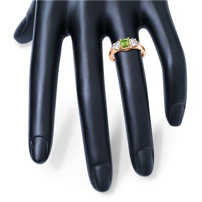 Princess Cut 6X6MM Peridot and Diamond Duchess Ring in 10K Rose Gold