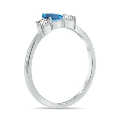 1/2 Carat TW Pear Shape Blue Topaz and Diamond Ring in 10K White Gold