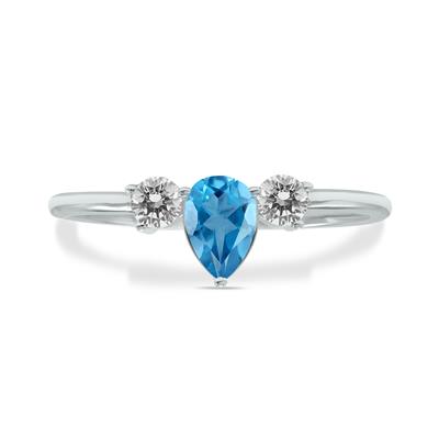 1/2 Carat TW Pear Shape Blue Topaz and Diamond Ring in 10K White Gold