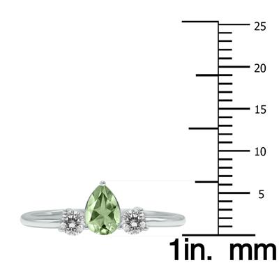 1/2 Carat TW Pear Shape Green Amethyst and Diamond Ring in 10K White Gold