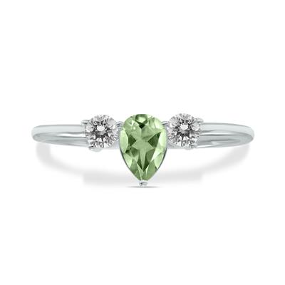 1/2 Carat TW Pear Shape Green Amethyst and Diamond Ring in 10K White Gold