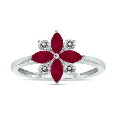 3/4 Carat TW Ruby and Diamond Flower Ring in 10K White Gold