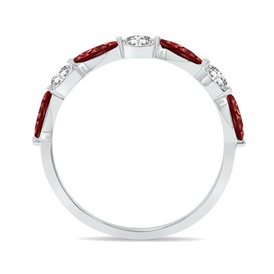 3/4 CTW Marquise Shape Garnet and Diamond Wedding Band in 10K White Gold