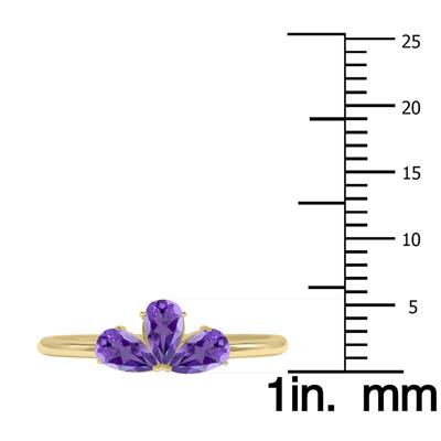 Amethyst Pear Shape Three Stone Ring in 10K Yellow Gold