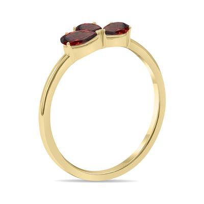 Garnet Pear Shape Three Stone Ring in 10K Yellow Gold