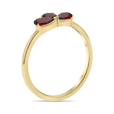 Garnet Pear Shape Three Stone Ring in 10K Yellow Gold 