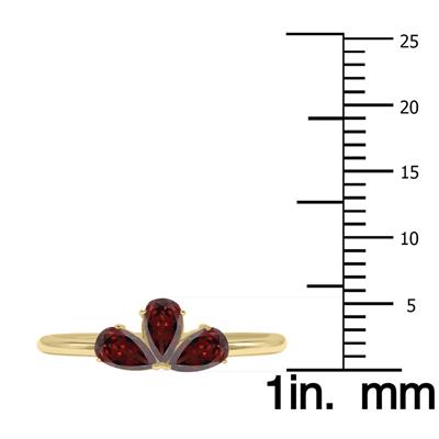 Garnet Pear Shape Three Stone Ring in 10K Yellow Gold