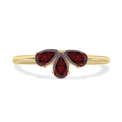 Garnet Pear Shape Three Stone Ring in 10K Yellow Gold