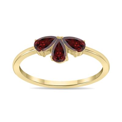 Garnet Pear Shape Three Stone Ring in 10K Yellow Gold