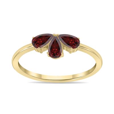 Garnet Pear Shape Three Stone Ring in 10K Yellow Gold 