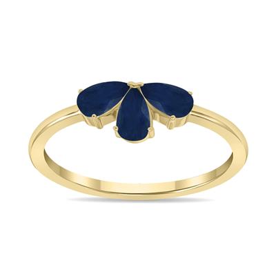 Sapphire Pear Shape Three Stone Ring in 10K Yellow Gold 