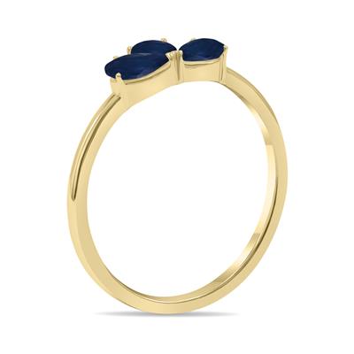 Sapphire Pear Shape Three Stone Ring in 10K Yellow Gold 