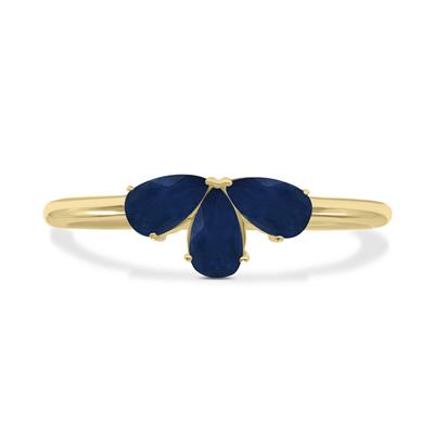 Sapphire Pear Shape Three Stone Ring in 10K Yellow Gold 