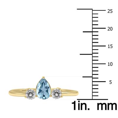 1/2 Carat TW Pear Shape Aquamarine and Diamond Ring in 10K Yellow Gold