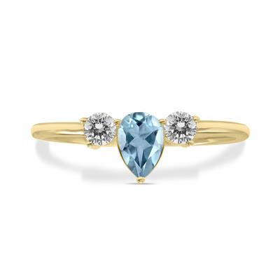 1/2 Carat TW Pear Shape Aquamarine and Diamond Ring in 10K Yellow Gold