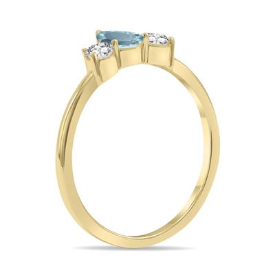 1/2 Carat TW Pear Shape Aquamarine and Diamond Ring in 10K Yellow Gold