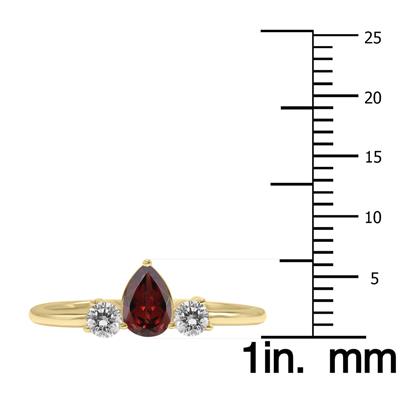 1/2 Carat TW Pear Shape Garnet and Diamond Ring in 10K Yellow Gold