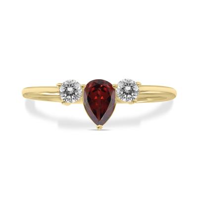 1/2 Carat TW Pear Shape Garnet and Diamond Ring in 10K Yellow Gold