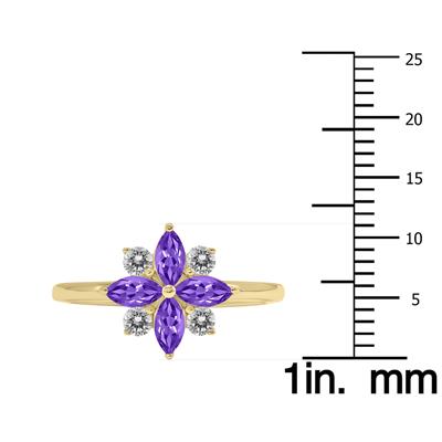 3/4 Carat TW Amethyst and Diamond Flower Ring in 10K Yellow Gold