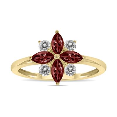 3/4 Carat TW Garnet and Diamond Flower Ring in 10K Yellow Gold