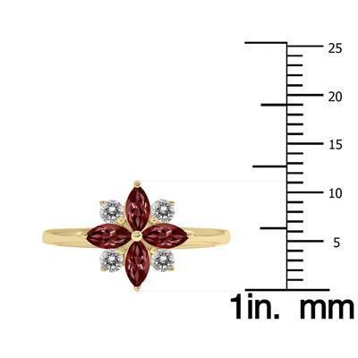 3/4 Carat TW Ruby and Diamond Flower Ring in 10K Yellow Gold