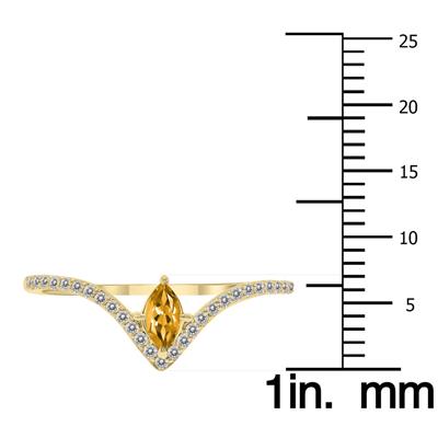1/4 Carat TW Citrine and Diamond V Shape Ring in 10K Yellow Gold