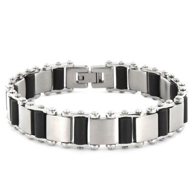 Stainless Steel Interchanging Squares and Black Rubber Cylinder Bracelet