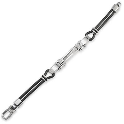 Stainless Steel Black Rubber Cable Band and Bold Steel Center Bracelet