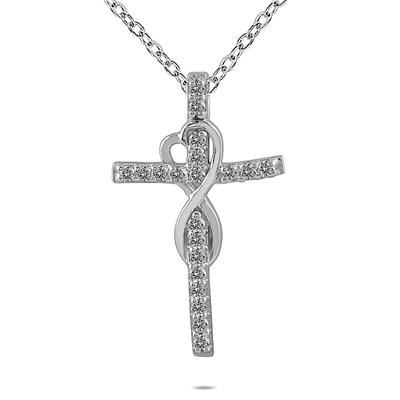 1/5 Carat Diamond Cross and Heart Pendant in 10K White Gold