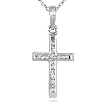 Channel Diamond Cross Pendant in 10k White Gold