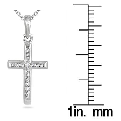 Channel Diamond Cross Pendant in 10k White Gold