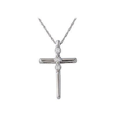 3 Stone Diamond Cross Pendant 10k White Gold