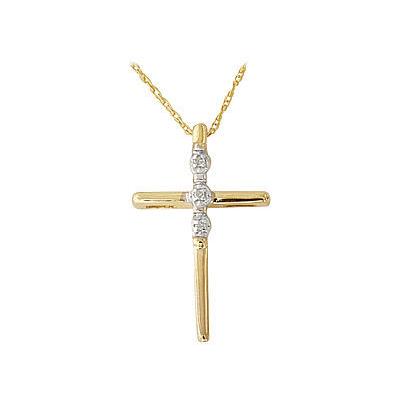 3 Stone Diamond Cross Pendant 10k Yellow Gold