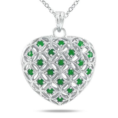 1 Carat Emerald Heart Puff Pendant in .925 Sterling Silver