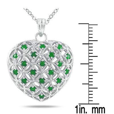 1 Carat Emerald Heart Puff Pendant in .925 Sterling Silver