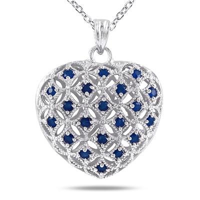 1 Carat Sapphire Heart Pendant in Sterling Silver