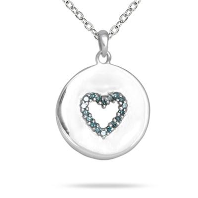 Blue Diamond Heart Tag Pendant in 10K White Gold
