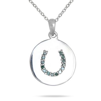 Blue Diamond Horseshoe Tag Pendant in 10K White Gold