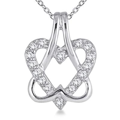 Diamond Double Heart Pendant in 10K White Gold