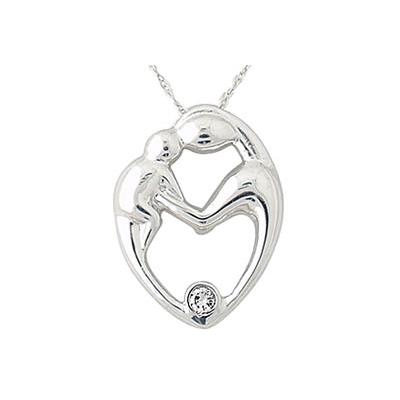 Mother and Baby Diamond Pendant in .925 Sterling Silver