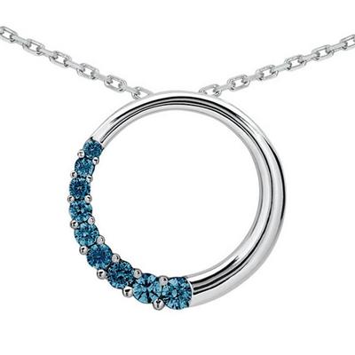 1/2 CTW Blue Diamond Circle Journey Pendant in 14K White Gold