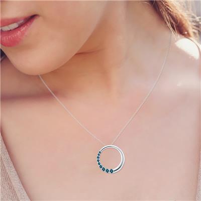 1 CTW 9 Stone Genuine Blue Diamond Circle Pendant in 10K White Gold