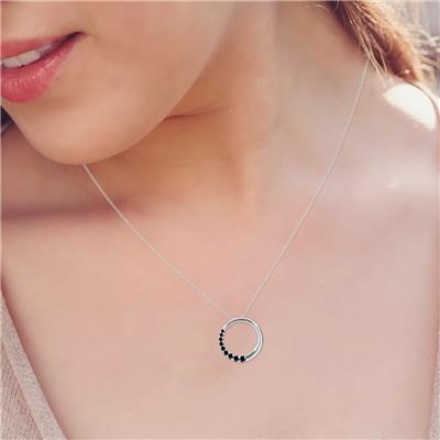 1/4 Carat TW 9 Stone Black Diamond Circle Pendant in 10K White Gold